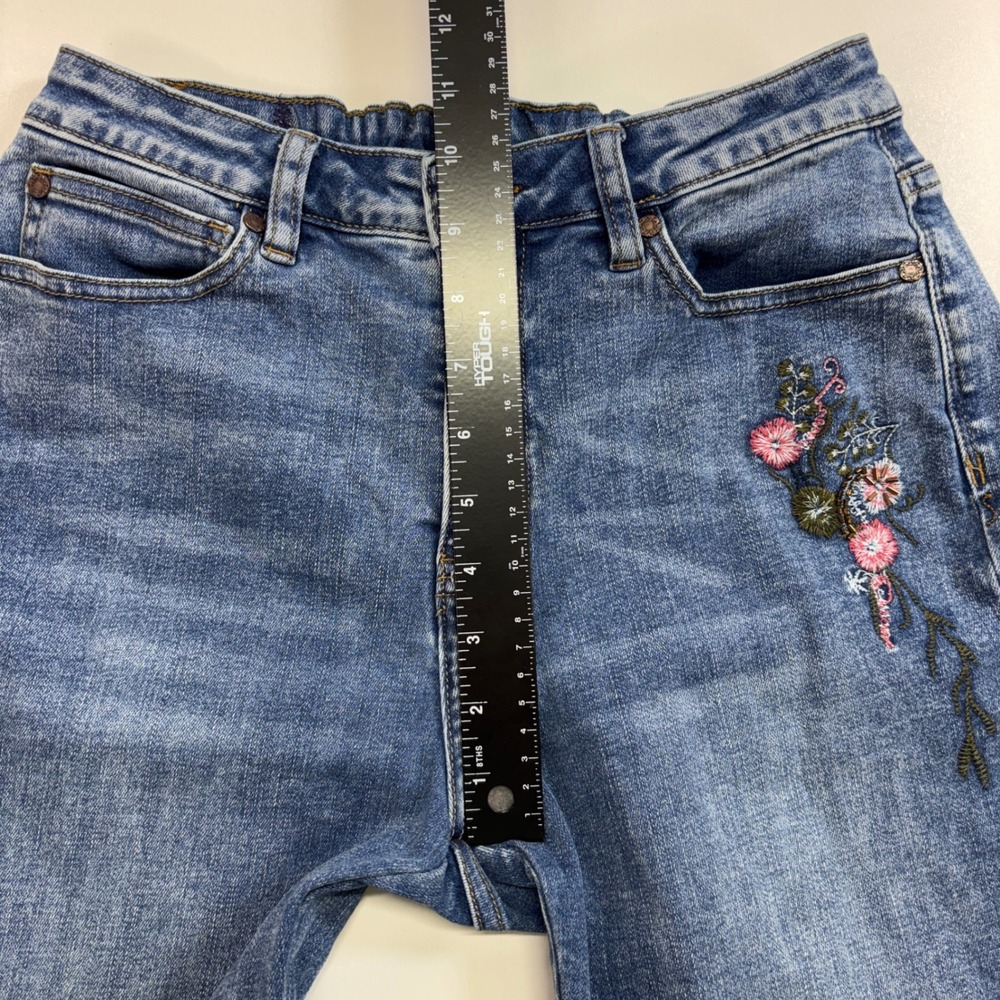 Women's Size 2 Jeans Floral Embroidered Stretch Straight Leg Boho Blue Denim - Picture 6 of 10